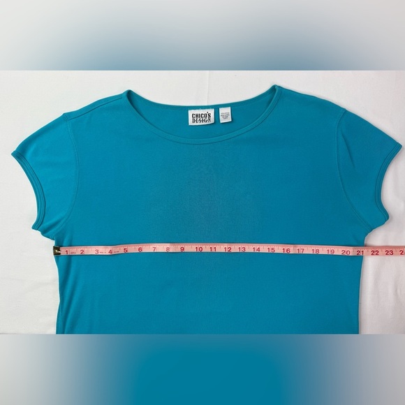 Chico's Design Turquoise Cotton Scoop Neck Cap Sleeve Tee Size Large - Picture 5 of 6